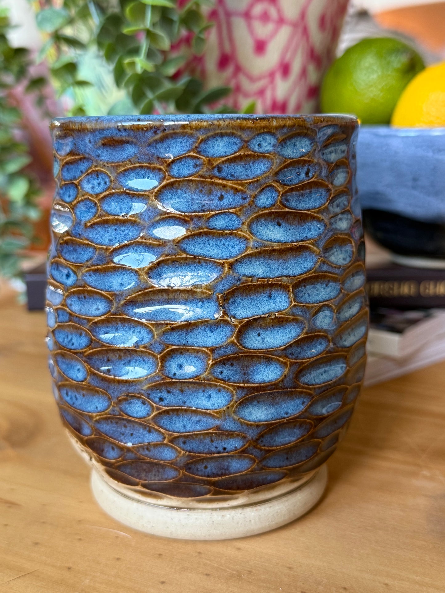 Large Textured Blue/copper cup