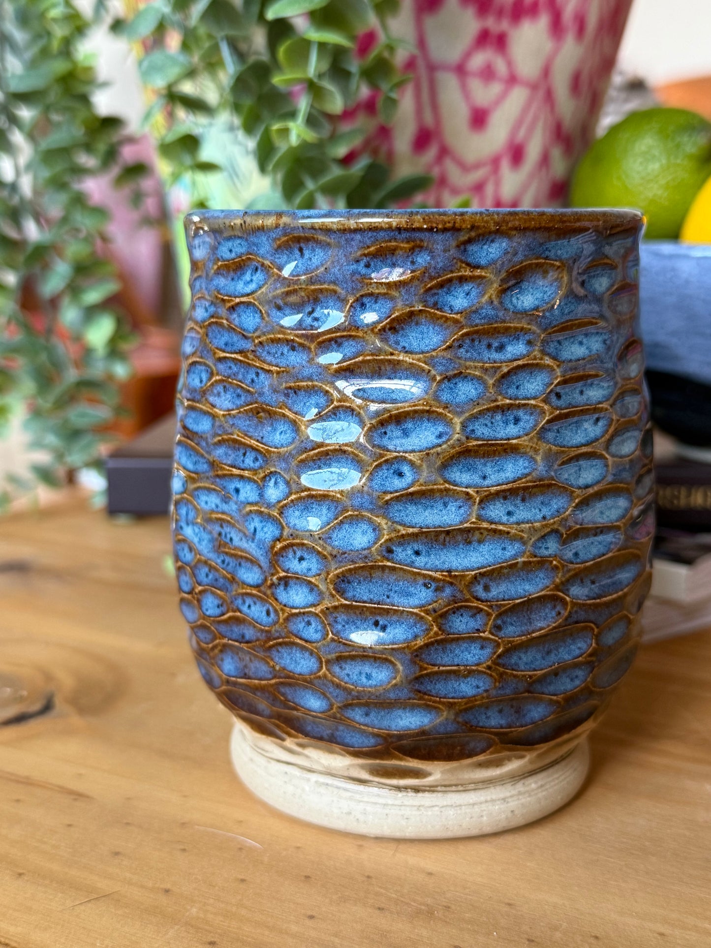 Large Textured Blue/copper cup