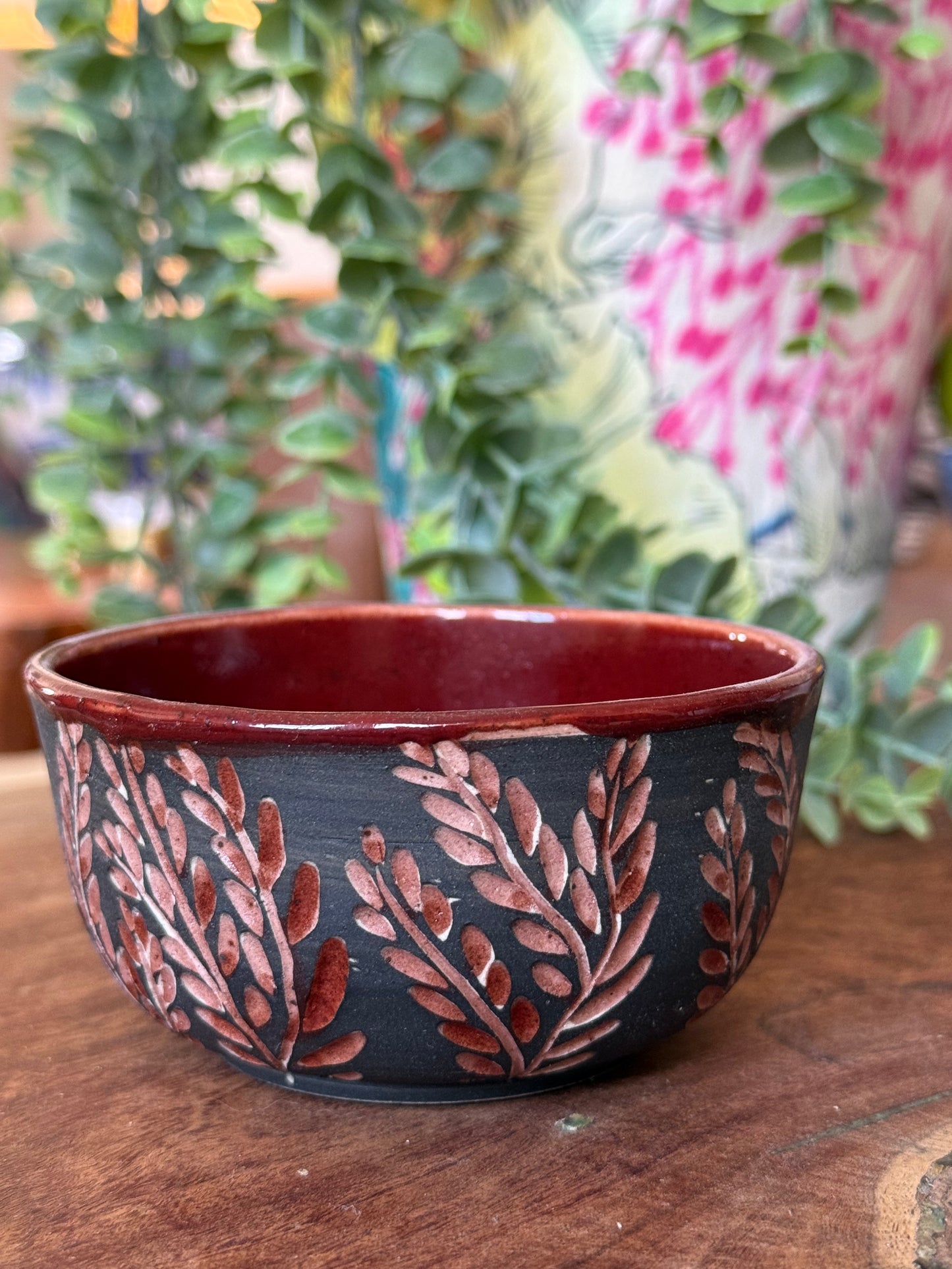 Black and Rust Ceramic Leaf Bowl