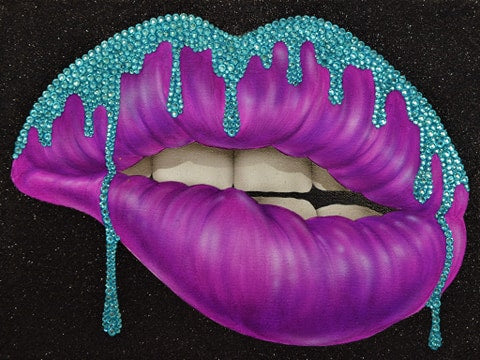 Purple Lips with Aqua Drips Medium (CANVAS PRINT)